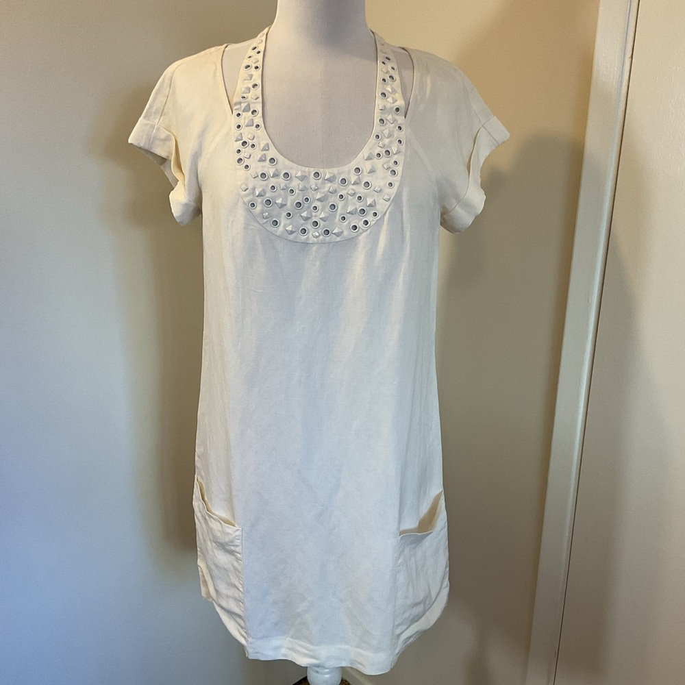 NWT Armani Exchange White Tunic with Embellishments Silk/Linen Blend Size 2 - Picture 1 of 10